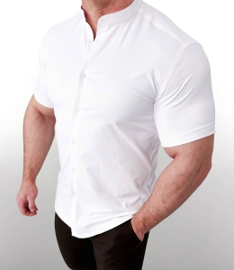 Biała koszula męska krótki rękaw ze stójką slim fit Stylovy Premium 2000K-00