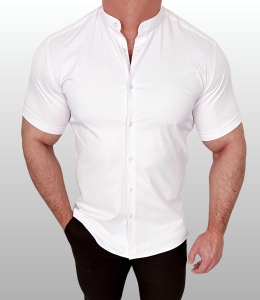 Biała koszula męska krótki rękaw ze stójką slim fit Stylovy Premium 2000K-00