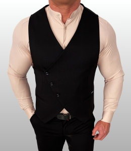 Kamizelka garniturowa męska czarna do garnituru slim fit elegancka Stylovy D-1188