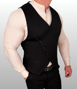 Kamizelka garniturowa męska czarna do garnituru slim fit elegancka Stylovy D-1188