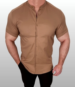 Koszula męska brąz czekoladowy ze stójką slim fit Stylovy Premium  2000K-442