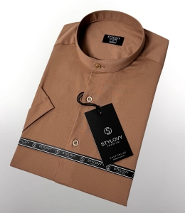Koszula męska brąz czekoladowy ze stójką slim fit Stylovy Premium  2000K-442