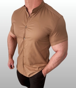 Koszula męska brąz czekoladowy ze stójką slim fit Stylovy Premium  2000K-442