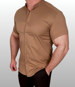 Koszula męska brąz czekoladowy ze stójką slim fit Stylovy Premium  2000K-442