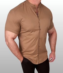 Koszula męska brąz czekoladowy ze stójką slim fit Stylovy Premium  2000K-442