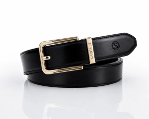Pasek skórzany męski czarny automatyczny z klasyczną złotą klamrą - Modus Belt