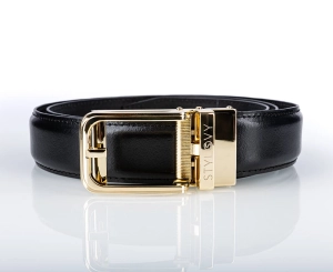 Pasek skórzany męski czarny automatyczny z klasyczną złotą klamrą - Modus Belt