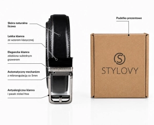Pasek skórzany męski czarny automatyczny z klasyczną klamrą - Modus Belt