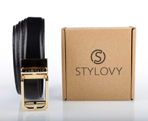 Pasek skórzany męski czarny automatyczny z klasyczną złotą klamrą - Modus Belt