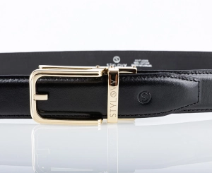 Pasek skórzany męski czarny automatyczny z klasyczną złotą klamrą - Modus Belt