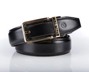 Pasek skórzany męski czarny automatyczny z klasyczną złotą klamrą - Modus Belt