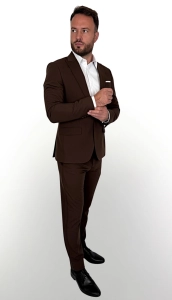 Brązowy garnitur męski czekoladowy slim fit 5644