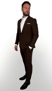 Brązowy garnitur męski czekoladowy slim fit 5644