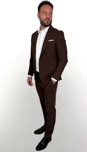 Brązowy garnitur męski czekoladowy slim fit 5644
