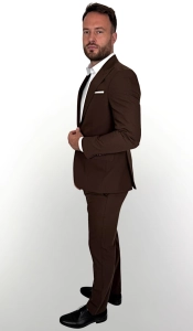 Brązowy garnitur męski czekoladowy slim fit 5644