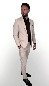 Beżowy garnitur męski kremowy slim fit 5645
