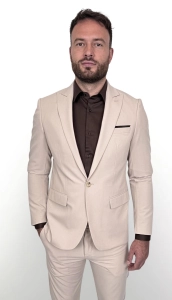 Beżowy garnitur męski kremowy slim fit 5645