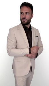 Beżowy garnitur męski kremowy slim fit 5645