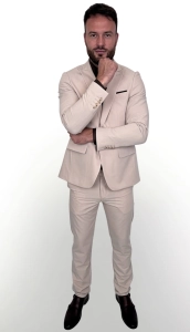 Beżowy garnitur męski kremowy slim fit 5645