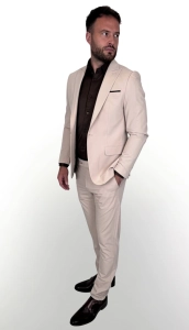 Beżowy garnitur męski kremowy slim fit 5645