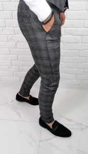Ciemnoszare bawełniane spodnie slim fit w kratę 01