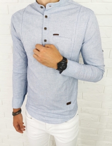 Jasnoniebieska slim fit zapięcie do połowy ozdobne przeszycia 0376/59