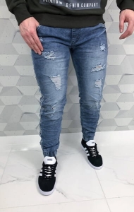 Jasne męskie spodnie joggery z dziurami i lampasem wa918055