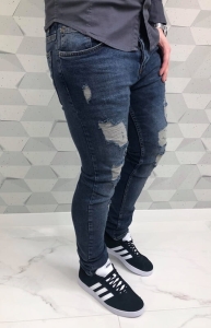 Modne męskie spodnie jeansowe denim z przetarciami 4645
