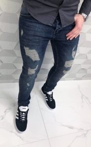Modne męskie spodnie jeansowe denim z przetarciami 4645