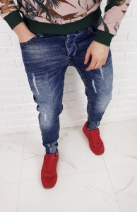 Spodnie Jeansy męskie z lampasem i zamkami