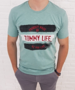 Miętowa koszulka męska Tommy life z nadrukiem