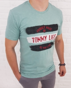Miętowa koszulka męska Tommy life z nadrukiem