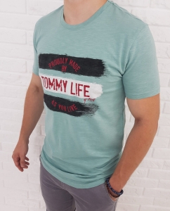 Miętowa koszulka męska Tommy life z nadrukiem