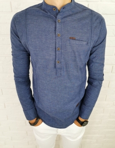 Granatowa slim fit zapięcie do połowy ozdobne przeszycia 0376/20