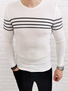 Biały sweter w czarno szare paski 2268