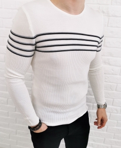 Biały sweter w czarno szare paski 2268