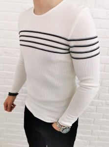 Biały sweter w czarno szare paski 2268