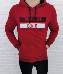 Bordowa bluza Tommy life denim z kapturem 87651