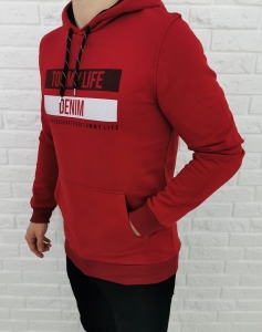 Bordowa bluza Tommy life denim z kapturem 87651