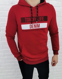 Bordowa bluza Tommy life denim z kapturem 87651