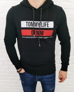 Czarna bluza Tommy life denim z kapturem 87651