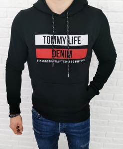 Czarna bluza Tommy life denim z kapturem 87651