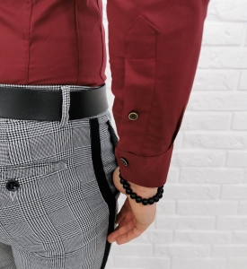 Bordowa koszula slim fit ze stójką kryta plisa 0325/56