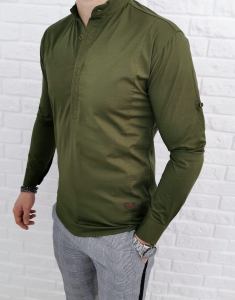 Koszula khaki ze stójką z zakrytymi guzikami 0105/36