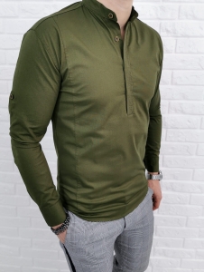Koszula khaki ze stójką z zakrytymi guzikami 0105/36