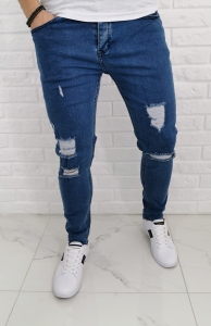 Niebieskie jeansy Denim Pasaport z dziurami 541