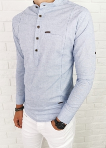 Jasnoniebieska slim fit zapięcie do połowy ozdobne przeszycia 0376/59