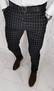 Czarne eleganckie spodnie slim fit w kratę DJ1368