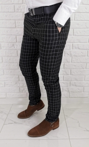 Czarne eleganckie spodnie slim fit w kratę DJ1368