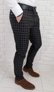 Czarne eleganckie spodnie slim fit w kratę DJ1368